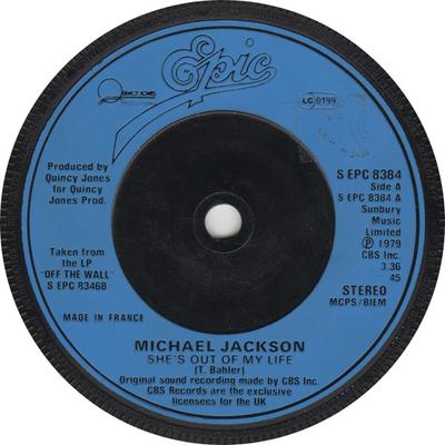 7-дюймовая пластинка MICHAEL JACKSON Shes Out Of My Life SEPC8384 Epic 1980 UK SoulFunk Б/у