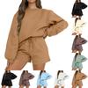 Women's Comfortable Casual Fashionable Solid Color Round Neck Sweatshirt Shorts Two-piece Set
