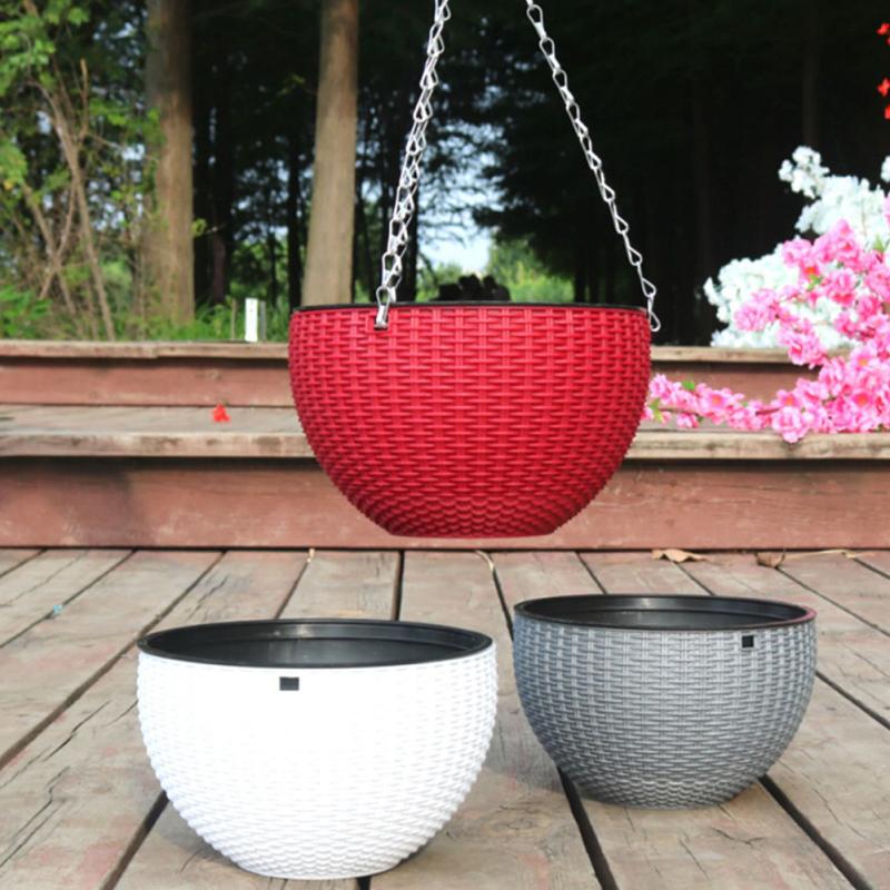 CANXING Подвесная корзина Imiatino Цветочный горшок с виноградной лозой Круглый садовый кашпо из смолы с треугольной цепью