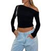 Women's Blouse Spring and Autumn Slant Shoulder Asymmetric Solid Colour Navel Blouse Long-sleeved Sexy Slim Temperament T-shirt
