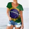 Brazil Flag Graphic Printed Women's V-Neck T-Shirts Casual Lady Short Sleeve T Shirt Oversized Pullover Tops Tees Women Clothing