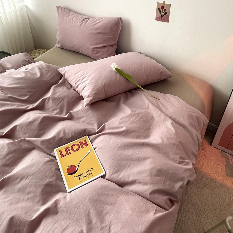 Простая однотонная хлопковая простыня, пододеяльник, можно стирать в машине, кровать, комплект из четырех предметов, пододеяльник для студенческого общежития
