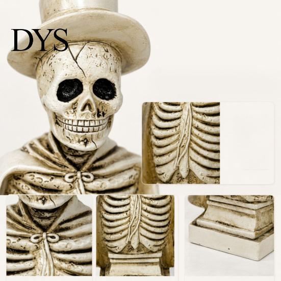 Retro Gentleman Skull with Top Hat Gothic Halloween Sculpture And Cape, Spooky Resin Prop for Display Skeleton Figurine LED Light Home Tabletop Decor