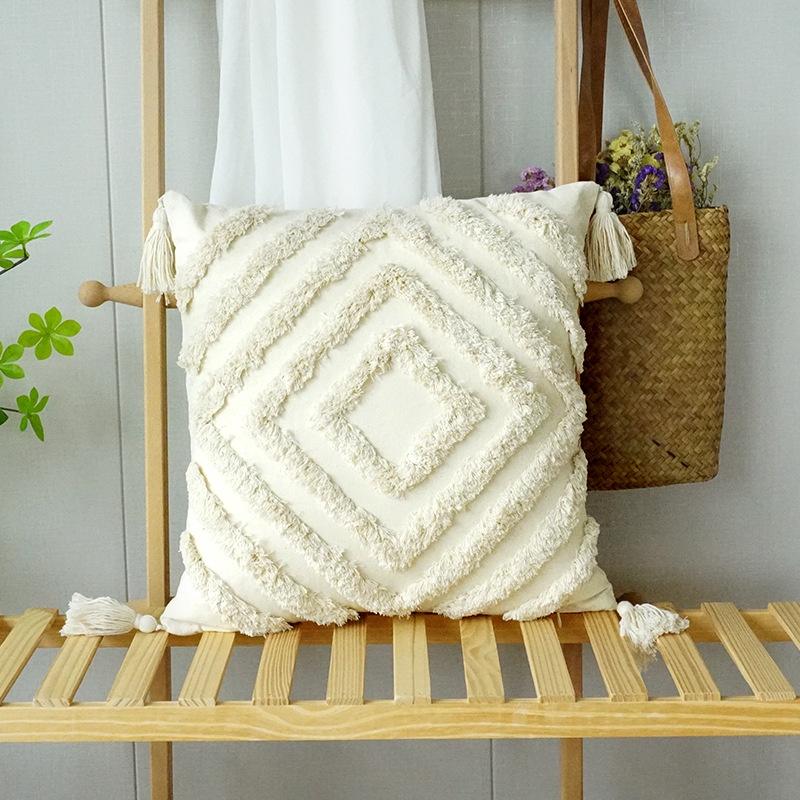 45X45Cm Single Pillowcase Without Pillow Core Bohemian Tufted Tassel Pillowcase Diamond Cushion Cover Nordic Rectangular Sofa Waist Pillow