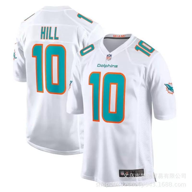 Футбольная форма Miami Dolphins NFL 10 Хилл 17 Уоддл 1 13 Бело-синяя с коротким рукавом Хлопок V-образный вырез Спортивная одежда Мужская Женская