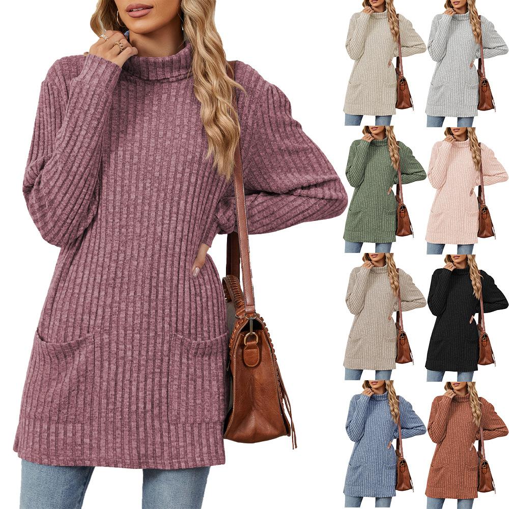 HNXC Женская мода, повседневный однотонный принт, осень-зима, свободные свитера с длинным рукавом и высоким воротом