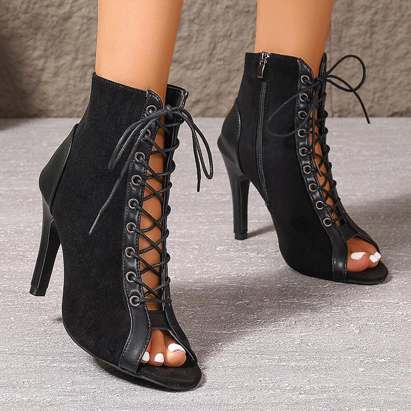 Открытые носки женские классные ботинки на высоком каблуке сексуальная обувь модные замшевые туфли на шнуровке осенние новые тенденции дизайнерское платье Zapatos Ladies