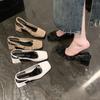 Fashion 2024 Spring and Autumn New Black Style Back Air Single Shoes French Retro Square Headed High Heels Sandals for Women