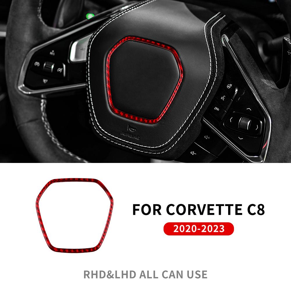 Наклейка из настоящего мягкого углеродного волокна для Chevrolet Corvette C8 2020 2025 2025 2025 Аксессуары для кольца центральной рамки рулевого колеса автомобиля