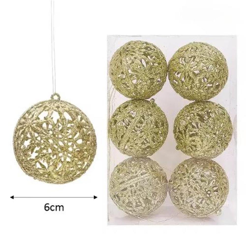 6Pcs 6CM Christmas Glitter Ornament Balls Red Gold Christmas Ball Pendants Hollow Out Decorative Christmas Tree Decoration