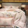 Вышивка Цветами Роскошный Постельный Комплект в Стиле Европейского Дворца Египетский Хлопок Пододеяльник Простыня/Простыня на Резинке Наволочки 4шт