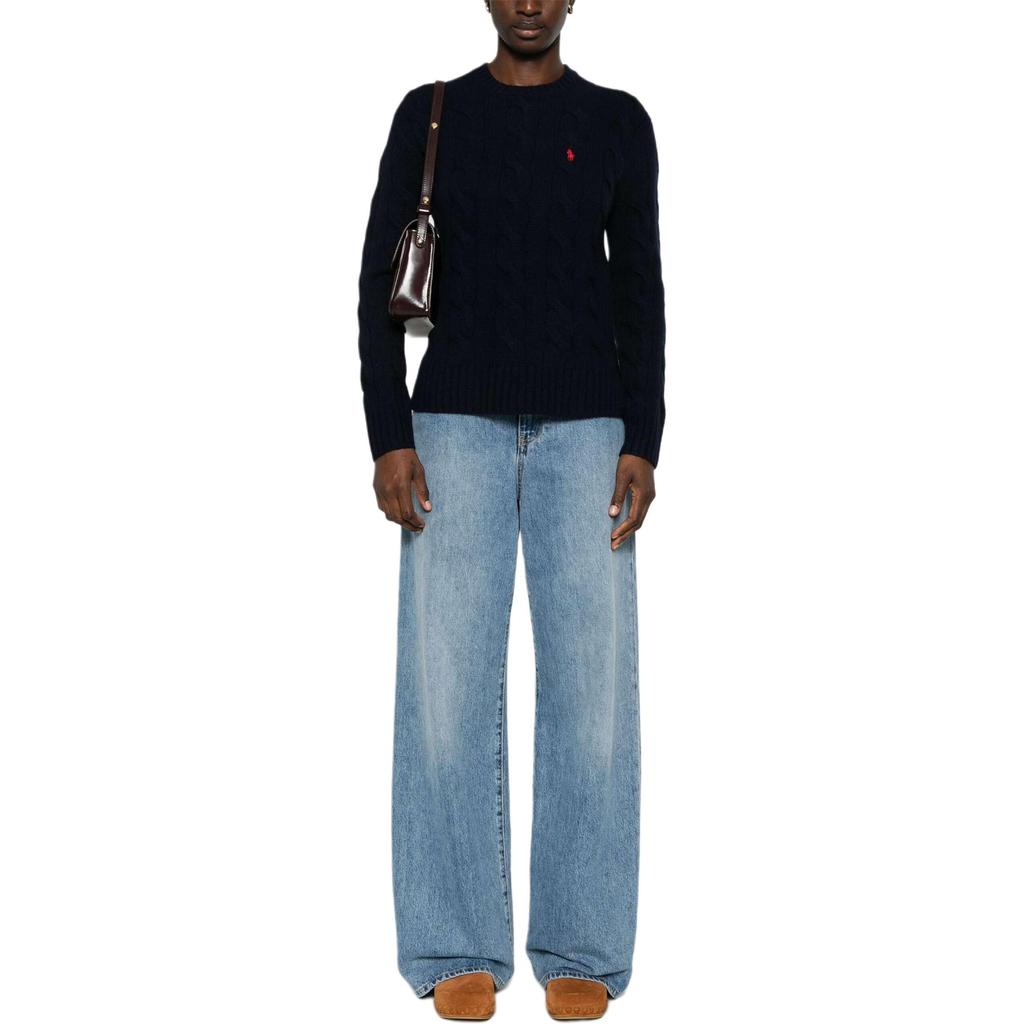 Polo Ralph Lauren Вязаный свитер в рубчик с круглым вырезом Женский свитер Темно-синий 211926543-009