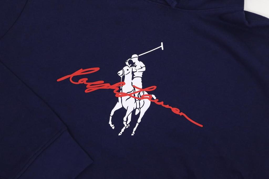 Polo Ralph Lauren Big Pony Print Pullover Hoodie with Kangaroo Size Navy Men's Pocket, M, (Product Code 01020099)