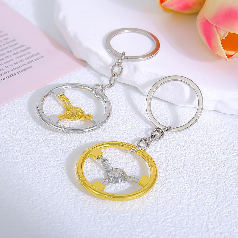 Mini Steering Wheel Keychain Non-Fading Metallic Finish Sturdy Design Key Accessory for Car Racers Hobby Collection