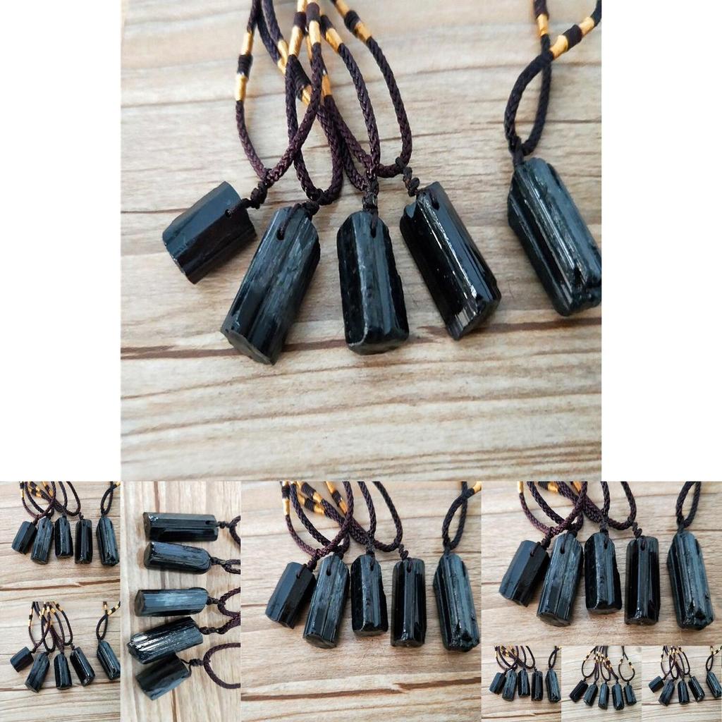 Уникальное необработанное натуральное ожерелье-подвеска из черного турмалина шерла неправильной формы с регулируемой цепочкой