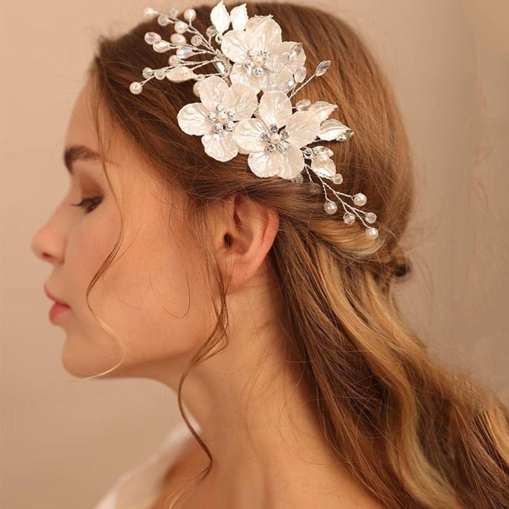 Crystal Pearl Flower Bridal Headwear Handmade Wedding Hairpin Bride Headdress Hair Jewelry