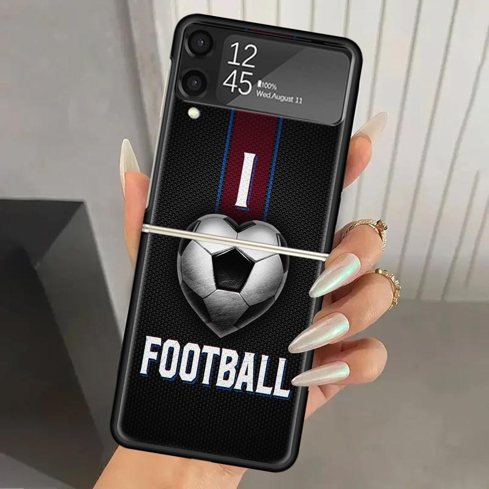 Жесткий чехол из поликарбоната с дизайном футбольного мяча для Samsung Galaxy Z Flip 6 5 4 3 Черная крышка ZFlip6 Flip5 Flip4 5G Складной Принт