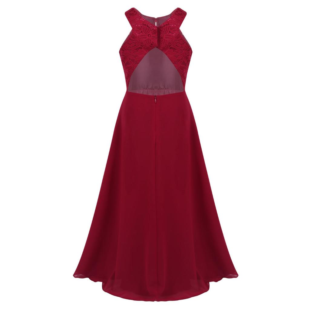 Kids Girls Chiffon Sleeveless Floral Lace Flower Girl Dress Princess Pageant Wedding Bridesmaid Birthday Party Dress