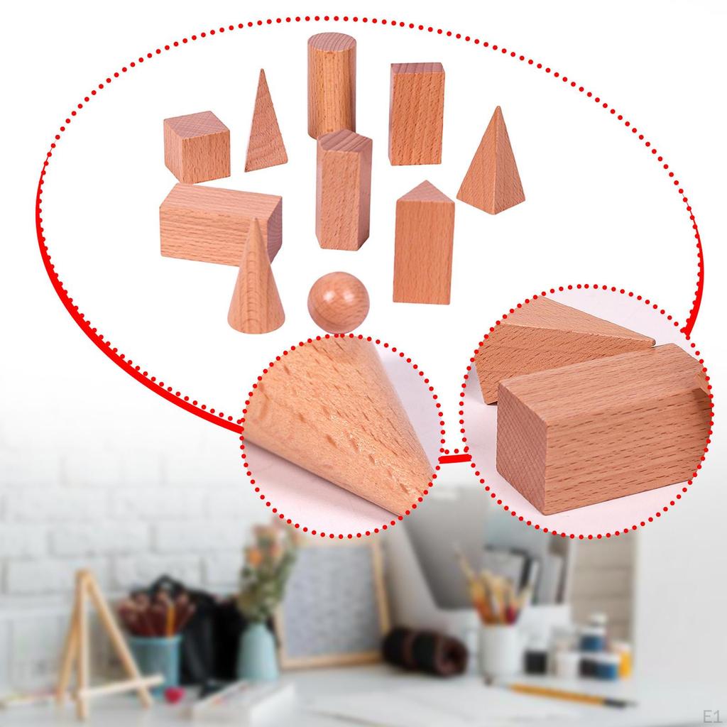 10Pcs Wood Geometric Solids Elementary Children Kid Geometry Learning Toys