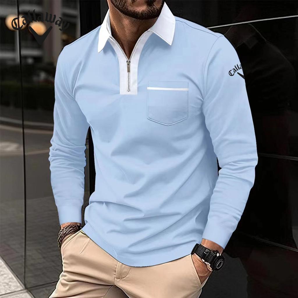 Callaway Новая мужская осенняя футболка-поло с длинными рукавами в европейском и американском стиле с лацканами, модная облегающая мужская футболка с цветными блоками