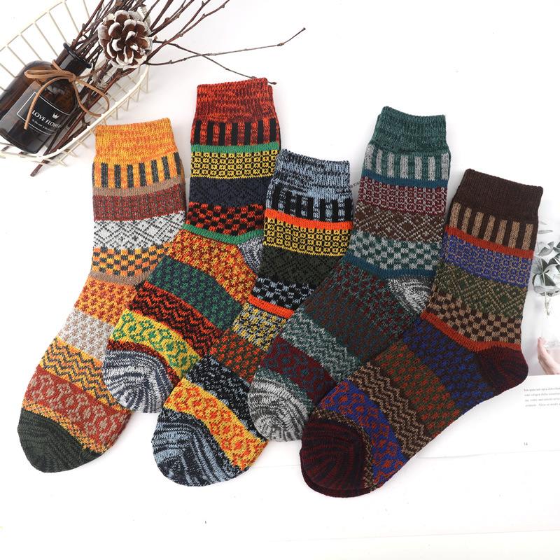 5 Pairs Winter Men's Socks Thicken Sheep's Wool Socks Warm Women Retro Style Colorful Fashion Man Socks for Snow Boots