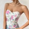 French Chic Sexy Floral Printing Bra Female Camis Diamond Fishbone Spicy Girl Tank Sleeveless Crop Top Women Clothes