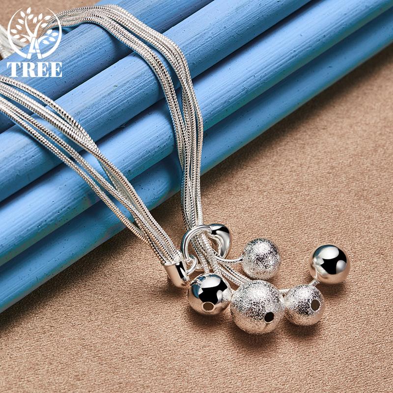 Ювелирные изделия из стерлингового серебра 925 пробы с пятью змеиными цепочками и матовым гладким шариком из бисера