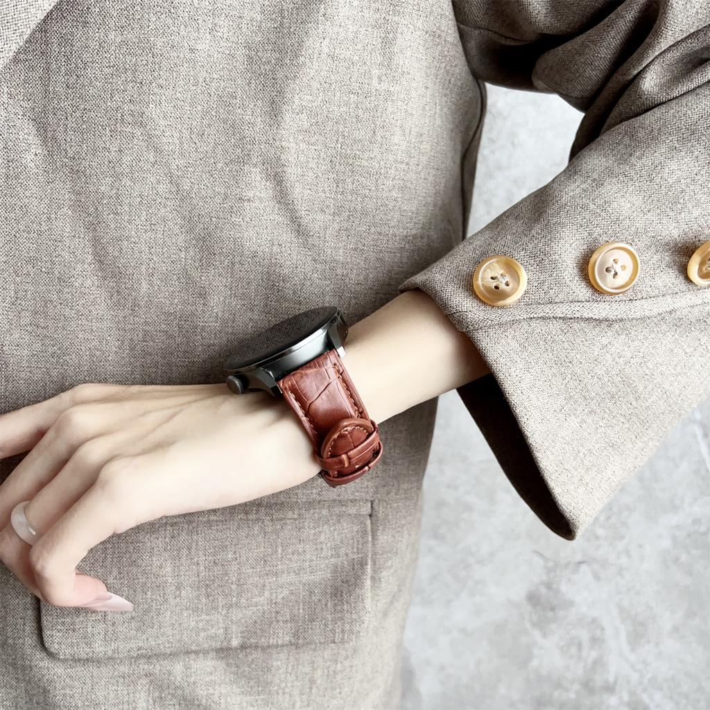 22mm Replacement Strap for Huawei Watch GT 5 46mm/5 Pro 46mm Bamboo Pattern Leather Watch Band