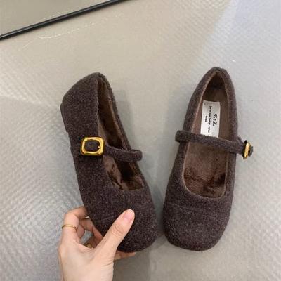 Мода 2025 года. Дизайнерские женские туфли Мэри Джейн на меху. Модные туфли на мелкой мягкой подошве. Весна-Осень. Женские удобные туфли на плоской подошве.