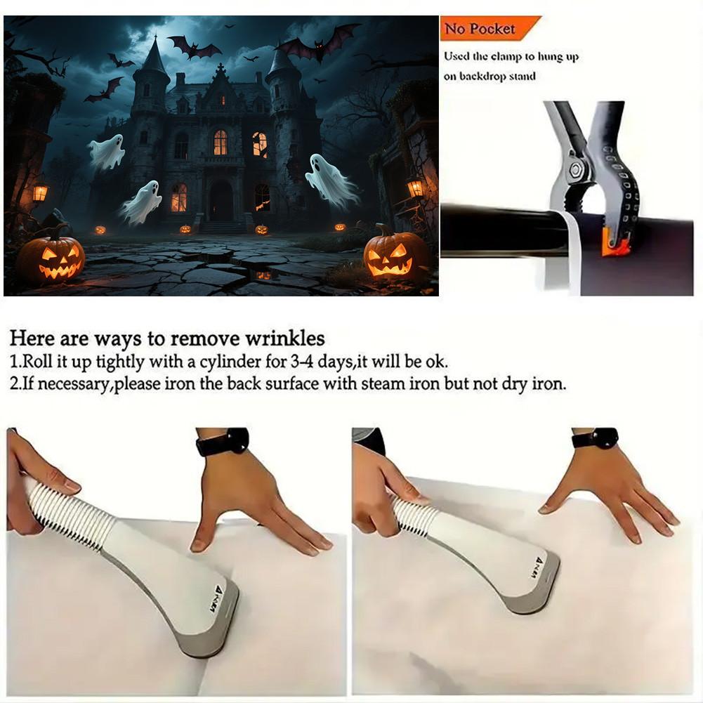 Фон для Хэллоуинской вечеринки с элементами тыквы, замка, летучей мыши, привидения для фотобудки, мероприятия, праздника, настенного декора