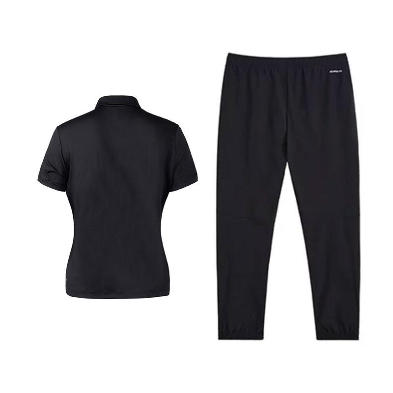 Li-Ning Модная дышащая рубашка-поло, удобные спортивные длинные брюки, повседневный комплект, женские комплекты, черный W518-2+V820-1