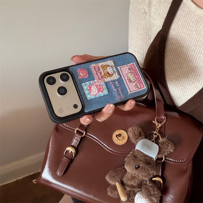 Корейский джинсовый чехол для телефона с вышивкой кота для iPhone 17/16 Pro Max/15/14