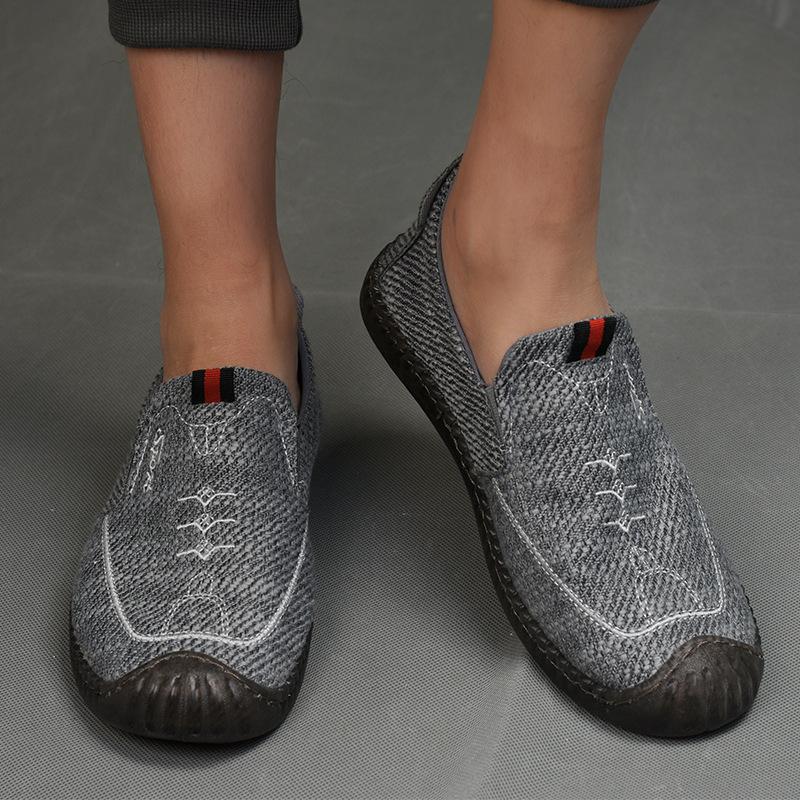 Мужские туфли-лодочки с одной педалью из говяжьего сухожилия, мягкая подошва, повседневная обувь из дышащего парусинового материала, льняные туфли с низким верхом, шапочки