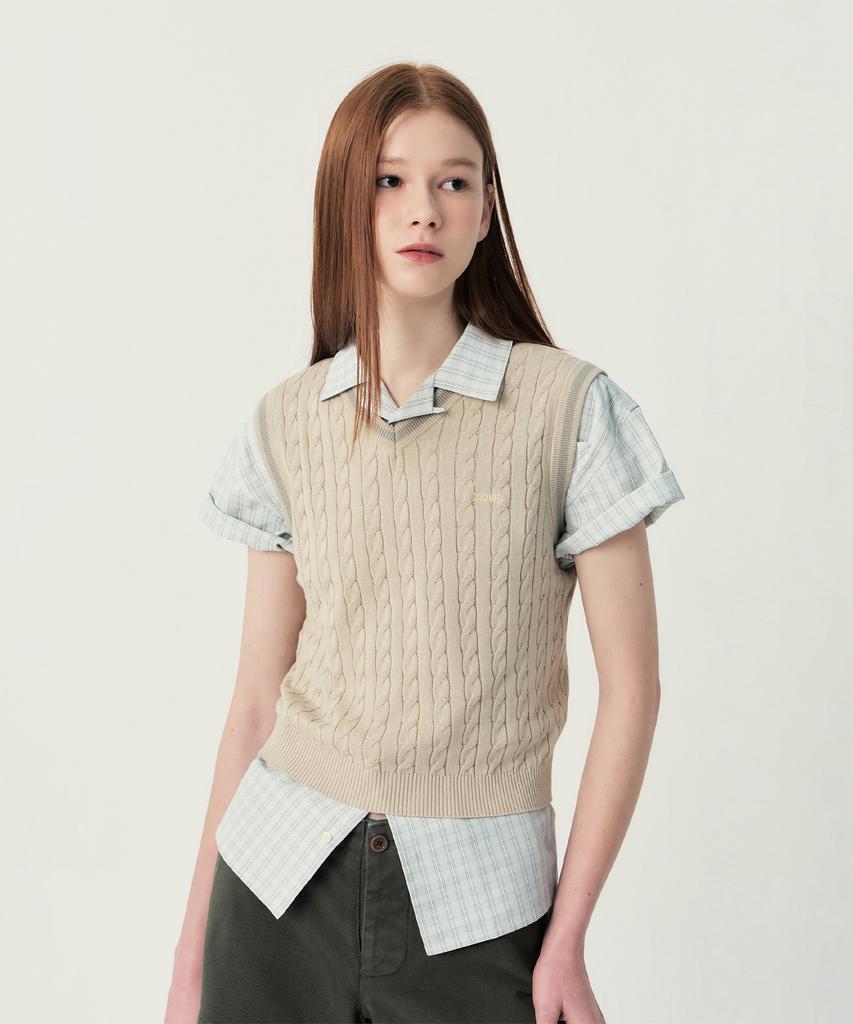 GROVE Koa V-Neck Knit Vest (Beige)