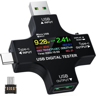 YEREADW USB Тестер-измеритель с цветным цифровым ЖК-дисплеем IPS и черным экраном 8A, Тестер напряжения/тока Type-C, 3.60-32.0V, 0-8A, Возможности,