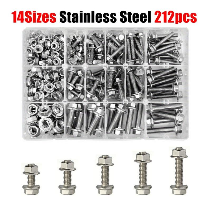 212-piece stainless steel heavy-duty hex bolt and nut kit, M5/M6/M8, suitable for home maintenance and industrial equipment.