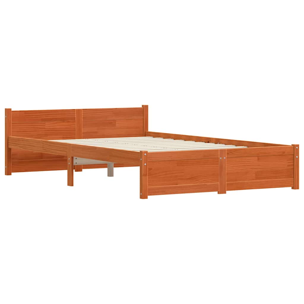 Bed Frame with Headboard Wax Brown 195.5 x 125.5 x 51 cm