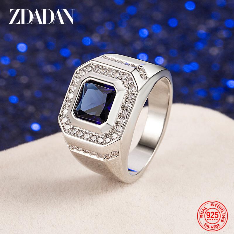 925 Sterling Silver Emerald Finger Rings for Men Fashion Party Jewelry