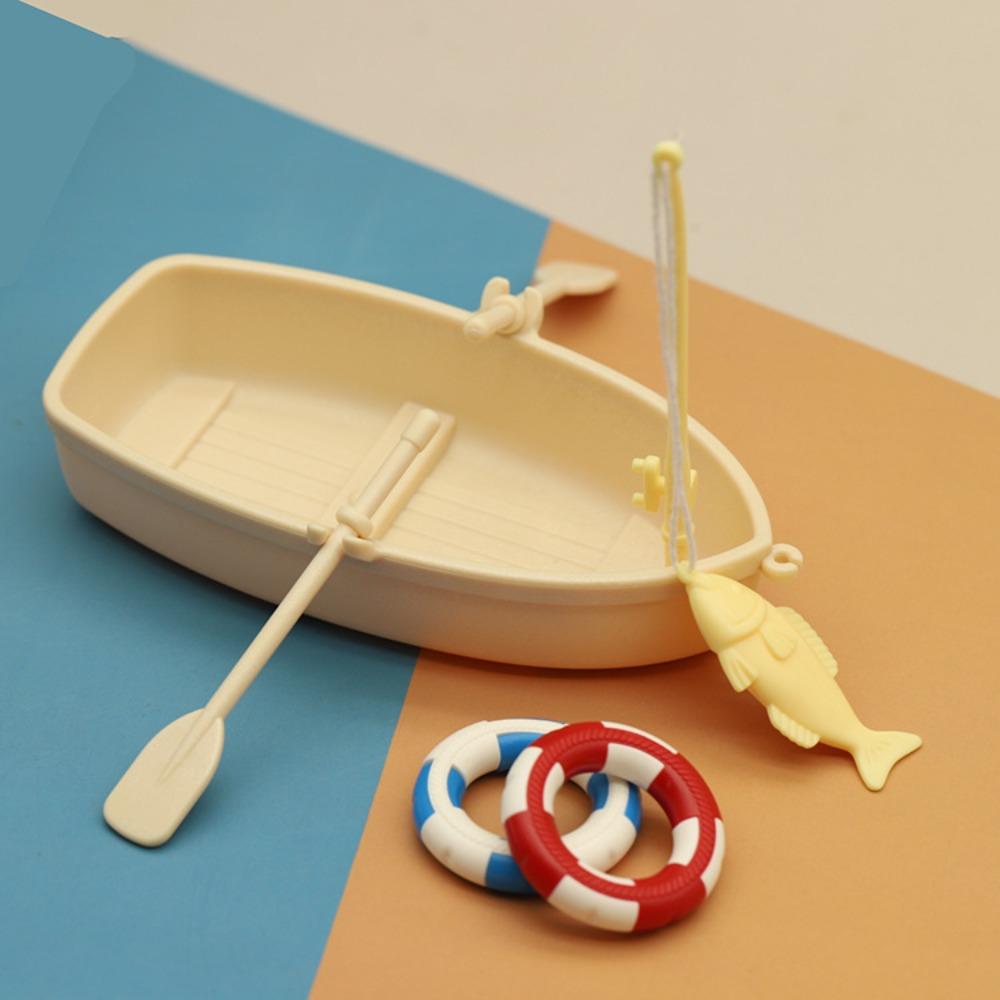 Plastic Dollhouse Ornaments Mini Fishing Boat Set Funny Fishing Boat Model  Children