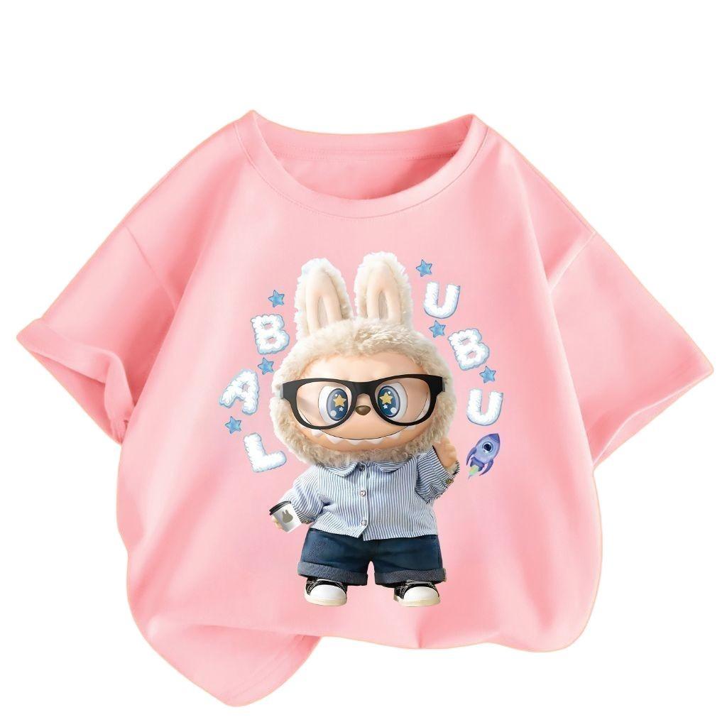 Labubu Girls' Детская одежда Футболка Летняя мода Круглый вырез Короткий рукав 2025 Новая Милая Дышащая Детская футболка