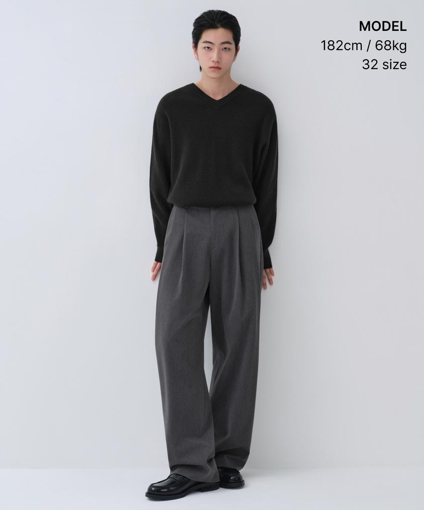 MUSINSA STANDARD Extra Wide Two-Tuck Hidden Elastic Waist Slacks [Medium Gray]