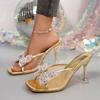 Women's Sandals Rhinestone Bow Clear Mesh Breathable Open Toe Summer New Square Toe High Heel Slippers