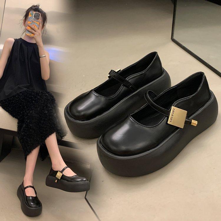 Черные туфли Мэри Джейн с толстой подошвой, женские летние туфли с круглым носком в стиле ретро, с неглубоким горлом, одинарные туфли