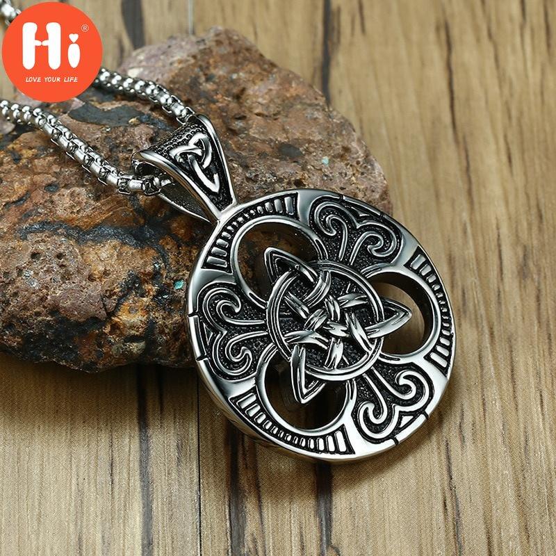 Привет новый ретро-панк мужской ирландский кельтский узел любви Троицы круглый треугольный кулон ожерелье Ретро мужские ювелирные изделия