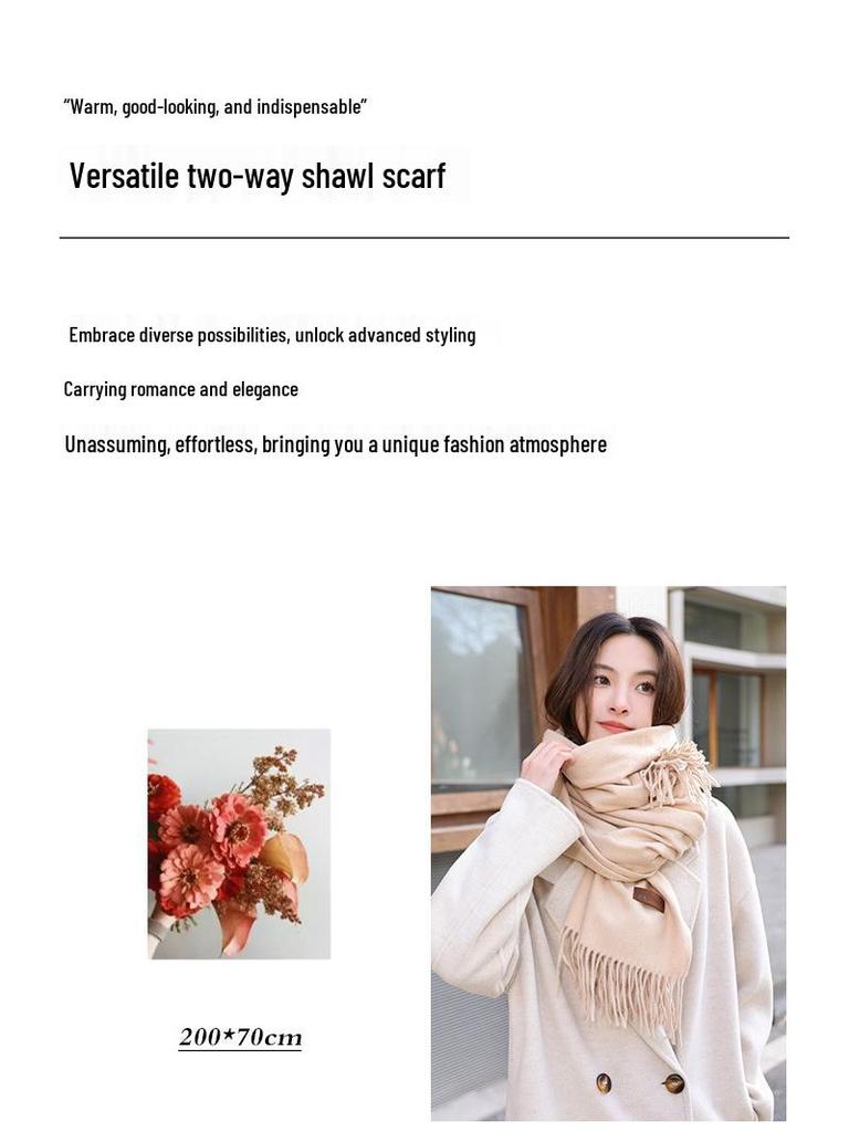 2025 Korean Style Dual-Use Winter Scarf Shawl for Women - Thick Warm Imitation Cashmere, Versatile Neck Warmer for Students.
