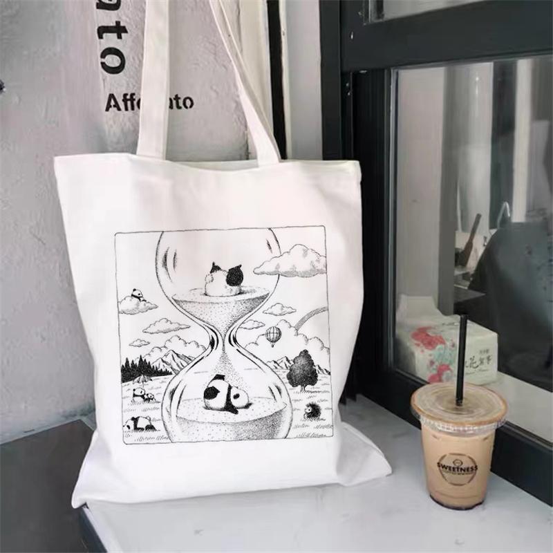Холстовая сумка Kawaii Harajuku с рисунком, сумка для покупок, сумка через плечо с принтом, сумка для покупок, повседневная модная сумка.