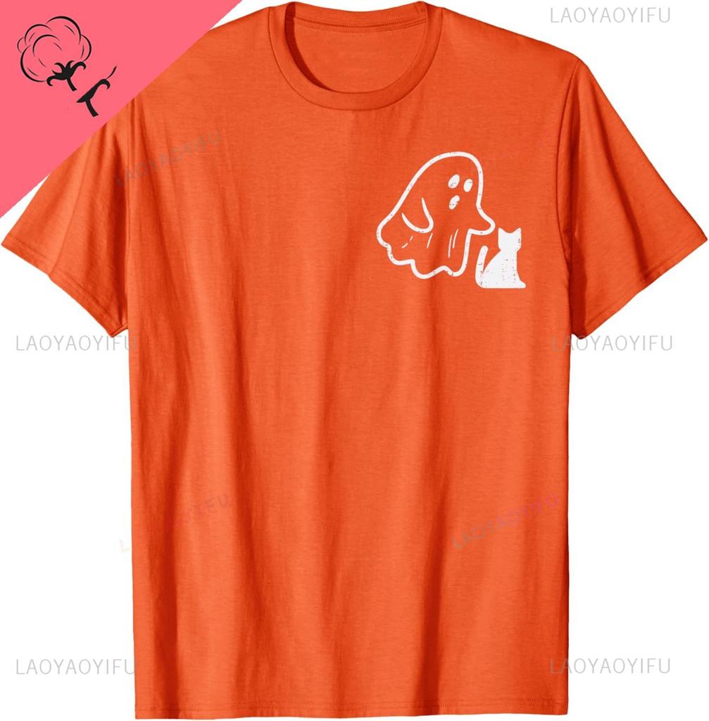 Ghost Cat Pocket Funny Halloween Costume Unisex Women Kids TShirt Casual Streetwear Y2k Harajuku Cotton Summer Tops