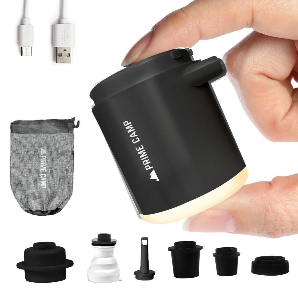 Prime Camp Air Pump Электрический воздушный насос Ультралегкий мощный насадки с подсветкой Воздушный насос 1380 мАч Большая емкость USB перезаряжаемый воздушный насос для вентиляции