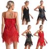 Womens 1920s Flapper Dance Dress V Neck Shiny Sequins Adjustable Spaghetti Straps Fringe Latin Party Costume
