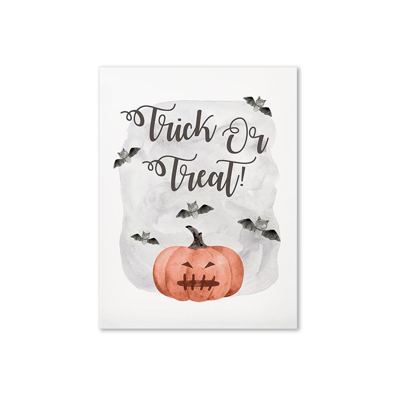 Halloween Nursery Poster Pumpkin Trick or Treat Art Print Cute Little Ghost Boo Canvas Painting Wall Picture Baby Playroom Decor